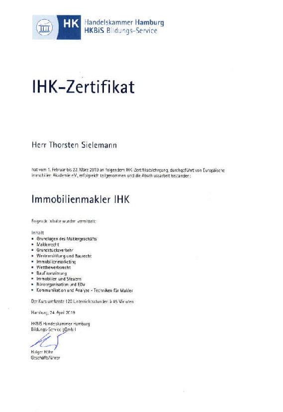 Zertifikat Immobilienmakler 700